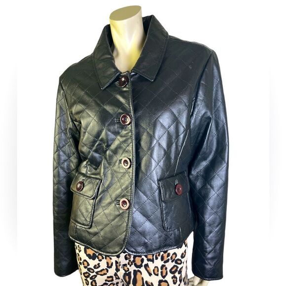 Margaret Godfrey Black Leather Jacket w/4 Button Closure Excellent Condition SzM - Picture 3 of 4